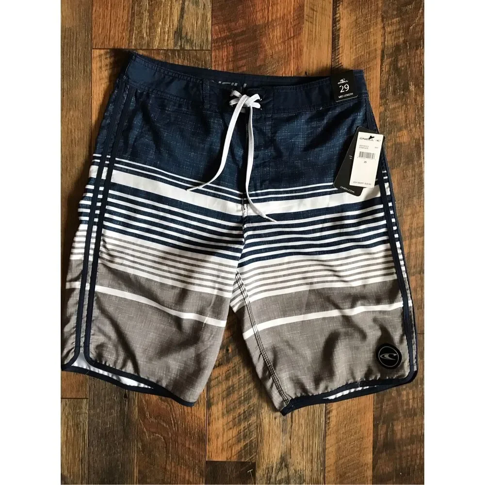 O’Neill men’s swim trunks shorts blue white ties unlined size 29 New with tags